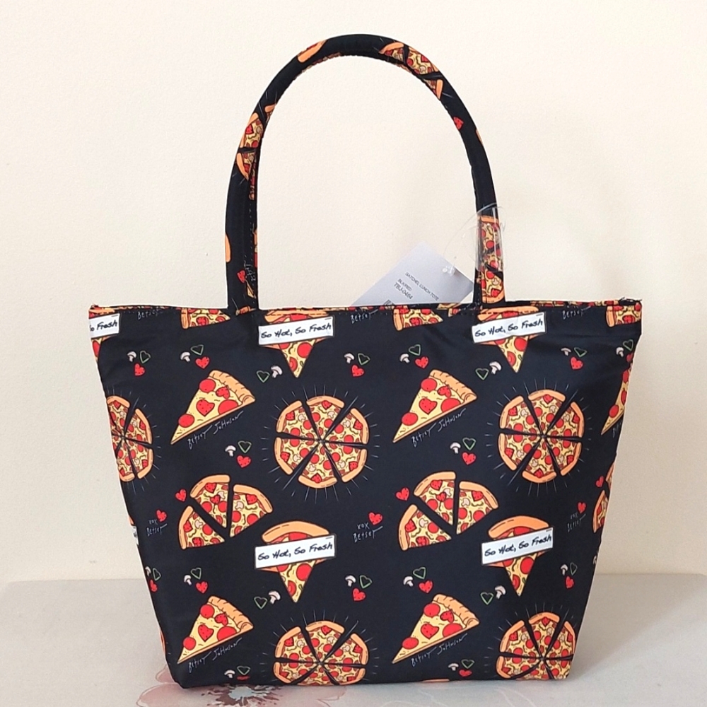 New Betsey Johnson Pizza Print Lunch Tote Bag - Picture 4 of 16